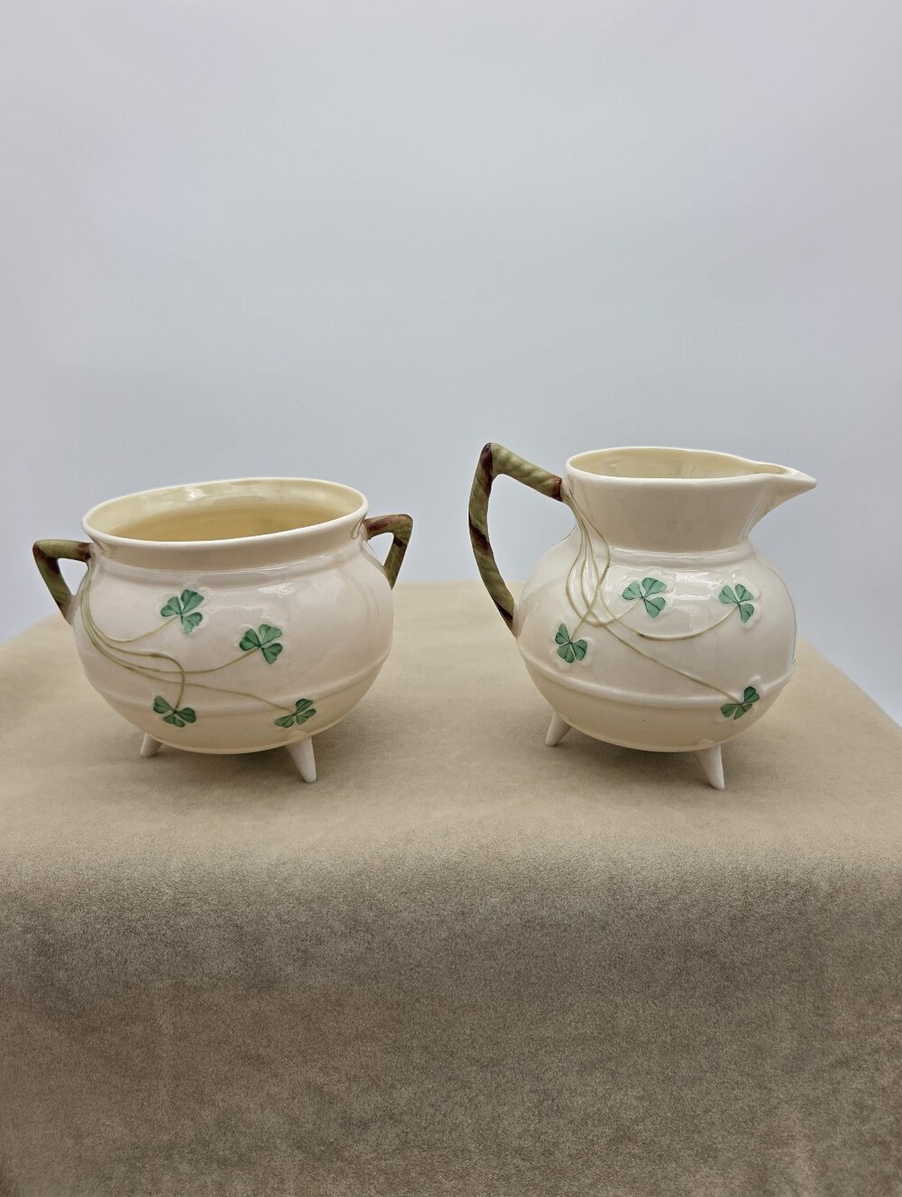 Shamrock Sugar And Creamer Kylemore Belleek Irish Green China